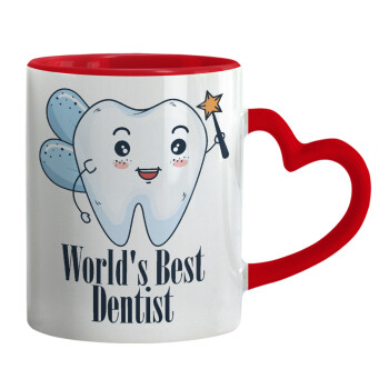 World's Best Dentist, Κούπα καρδιά χερούλι κόκκινη, κεραμική, 330ml