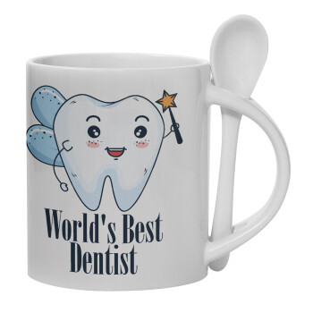 World's Best Dentist, Ceramic coffee mug with Spoon, 330ml (1pcs)