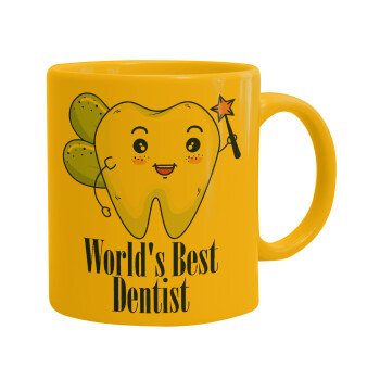 World's Best Dentist, Ceramic coffee mug yellow, 330ml (1pcs)