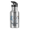 Water bottle Silver with straw, stainless steel 600ml