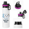 Metallic water bottle with safety lid, 850ml aluminum