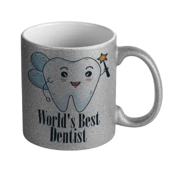 World's Best Dentist, Κούπα Ασημένια Glitter που γυαλίζει, κεραμική, 330ml