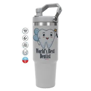 World's Best Dentist, GREY color, 890ml (30oz) stainless Steel Tumbler with Handle