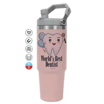 World's Best Dentist, Pink color, 890ml (30oz) stainless Steel Tumbler with Handle