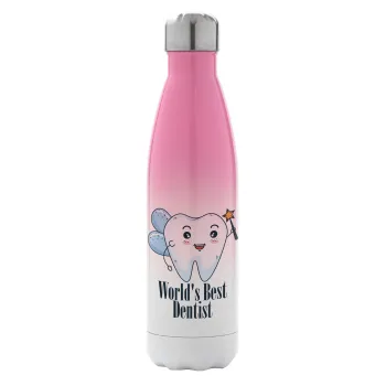 World's Best Dentist, Metal mug thermos Pink/White (Stainless steel), double wall, 500ml