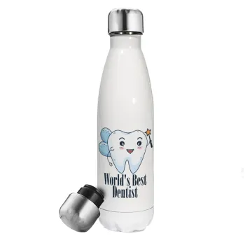 World's Best Dentist, Μεταλλικό παγούρι θερμός Λευκό (Stainless steel), διπλού τοιχώματος, 500ml