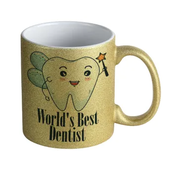 World's Best Dentist, Κούπα Χρυσή Glitter που γυαλίζει, κεραμική, 330ml