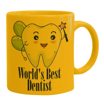 World's Best Dentist, Ceramic coffee mug yellow, 330ml