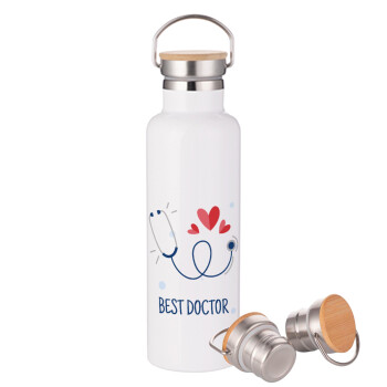 Best Doctor, Stainless steel White with wooden lid (bamboo), double wall, 750ml