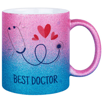 Best Doctor, Κούπα Χρυσή/Μπλε Glitter, κεραμική, 330ml