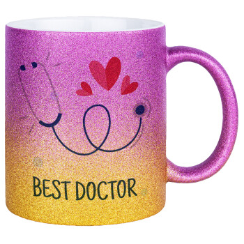 Best Doctor, Κούπα Χρυσή/Ροζ Glitter, κεραμική, 330ml