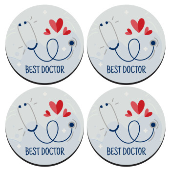 Best Doctor, SET of 4 round wooden coasters (9cm)