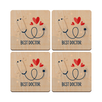 Best Doctor, ΣΕΤ x4 Σουβέρ ξύλινα τετράγωνα plywood (9cm)