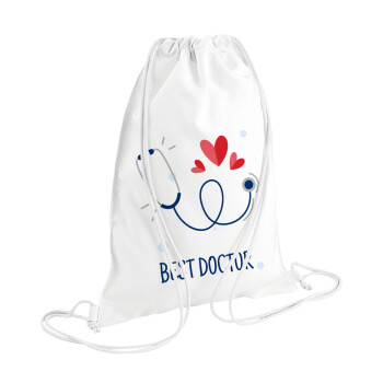 Best Doctor, Τσάντα πλάτης πουγκί GYMBAG λευκή (28x40cm)
