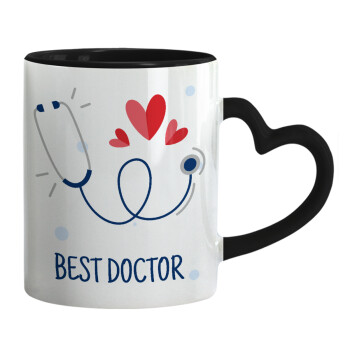 Best Doctor, Κούπα καρδιά χερούλι μαύρη, κεραμική, 330ml