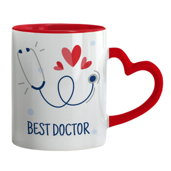 Best Doctor, Κούπα καρδιά χερούλι κόκκινη, κεραμική, 330ml