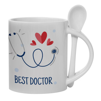 Best Doctor, Ceramic coffee mug with Spoon, 330ml (1pcs)