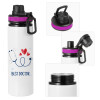 Metallic water bottle with safety lid, 850ml aluminum