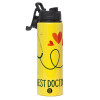 Metallic water bottle with safety lid, 850ml aluminum