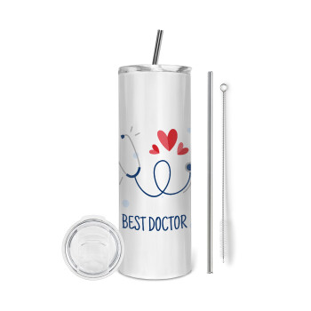 Best Doctor, Tumbler ποτήρι θερμό από ανοξείδωτο ατσάλι 600ml, με μεταλλικό καλαμάκι & βούρτσα καθαρισμού