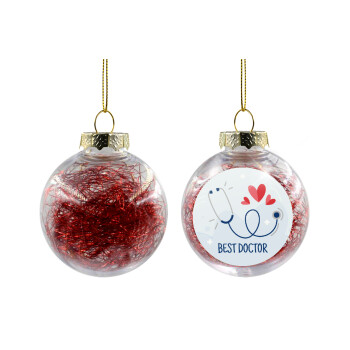 Best Doctor, Χριστουγεννιάτικη μπάλα δένδρου διάφανη με κόκκινο γέμισμα 8cm