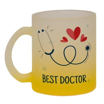 Best Doctor, Κούπα γυάλινη δίχρωμη με βάση το κίτρινο ματ, 330ml