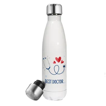 Best Doctor, Μεταλλικό παγούρι θερμός Λευκό (Stainless steel), διπλού τοιχώματος, 500ml