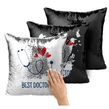 Best Doctor, Μαξιλάρι καναπέ Μαγικό Μαύρο με πούλιες 40x40cm περιέχεται το γέμισμα