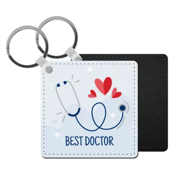 Best Doctor, Μπρελόκ Δερματίνη, τετράγωνο ΜΑΥΡΟ (5x5cm)