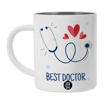 Best Doctor, Λευκή Ανοξείδωτη Μεταλλική Κούπα 450ml - Διπλού Τοιχώματος 