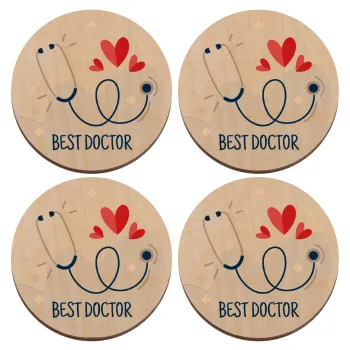 Best Doctor, ΣΕΤ x4 Σουβέρ ξύλινα στρογγυλά plywood (9cm)