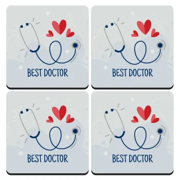 Best Doctor, ΣΕΤ 4 Σουβέρ ξύλινα τετράγωνα (9cm)