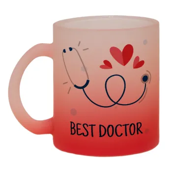 Best Doctor, Κούπα γυάλινη δίχρωμη με βάση το κόκκινο ματ, 330ml