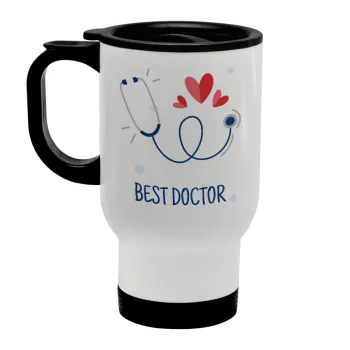 Best Doctor, Κούπα ταξιδιού ανοξείδωτη με καπάκι, διπλού τοιχώματος (θερμό) λευκή 450ml