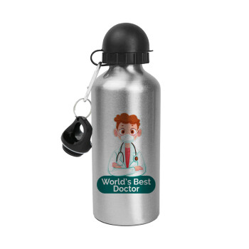 World's Best Doctor, Μεταλλικό παγούρι νερού, Ασημένιο, αλουμινίου 500ml