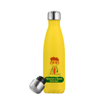 World's Best Doctor, Μεταλλικό παγούρι θερμός Κίτρινος (Stainless steel), διπλού τοιχώματος, 500ml