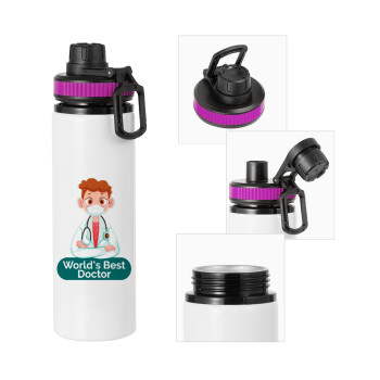 World's Best Doctor, Μεταλλικό παγούρι νερού με καπάκι ασφαλείας, αλουμινίου 850ml