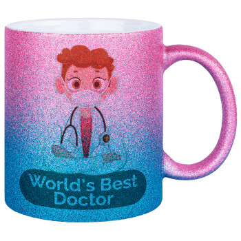 World's Best Doctor, Κούπα Χρυσή/Μπλε Glitter, κεραμική, 330ml