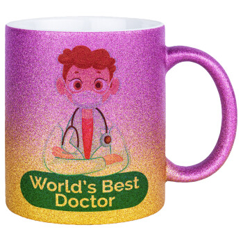 World's Best Doctor, Κούπα Χρυσή/Ροζ Glitter, κεραμική, 330ml