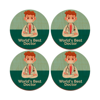 World's Best Doctor, ΣΕΤ x4 Σουβέρ ξύλινα στρογγυλά plywood (9cm)