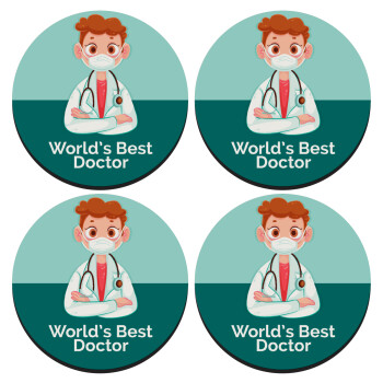World's Best Doctor, SET of 4 round wooden coasters (9cm)