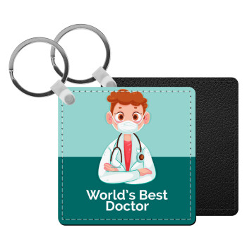 World's Best Doctor, Μπρελόκ Δερματίνη, τετράγωνο ΜΑΥΡΟ (5x5cm)