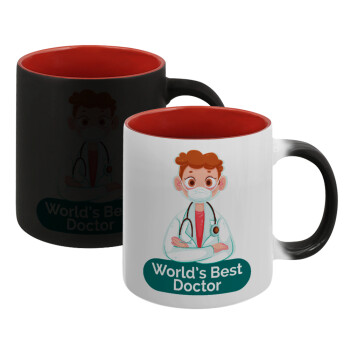World's Best Doctor, Κούπα Μαγική εσωτερικό κόκκινο, κεραμική, 330ml που αλλάζει χρώμα με το ζεστό ρόφημα (1 τεμάχιο)