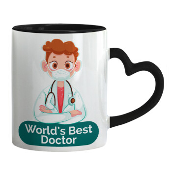World's Best Doctor, Κούπα καρδιά χερούλι μαύρη, κεραμική, 330ml