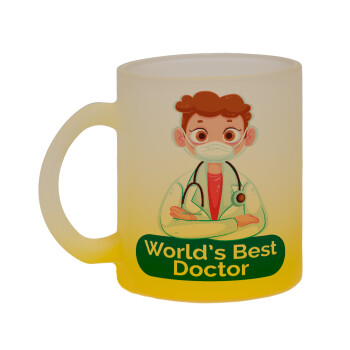 World's Best Doctor, Κούπα γυάλινη δίχρωμη με βάση το κίτρινο ματ, 330ml