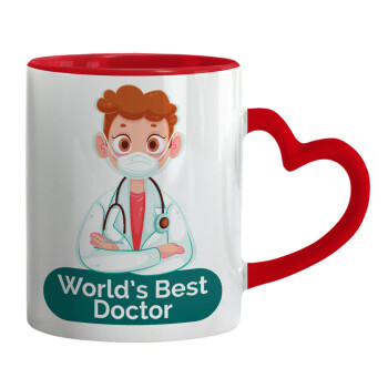 World's Best Doctor, Κούπα καρδιά χερούλι κόκκινη, κεραμική, 330ml