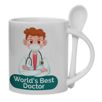 World's Best Doctor, Ceramic coffee mug with Spoon, 330ml (1pcs)