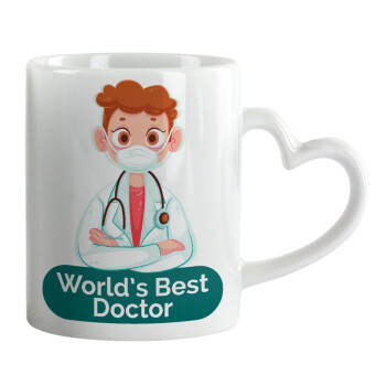 World's Best Doctor, Κούπα καρδιά χερούλι λευκή, κεραμική, 330ml