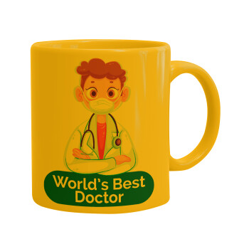World's Best Doctor, Ceramic coffee mug yellow, 330ml (1pcs)
