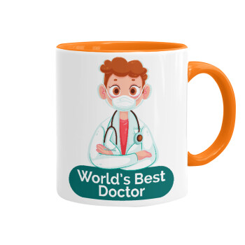 World's Best Doctor, Κούπα χρωματιστή πορτοκαλί, κεραμική, 330ml